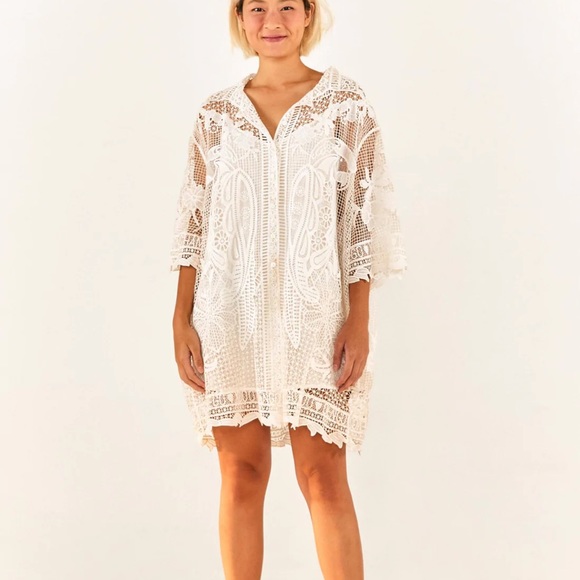Farm Rio white Tropical Wind Guipure Lace Dress new with tags L - Picture 6 of 6